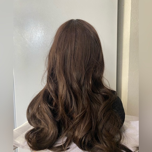 Chocolate Brown Wavy Long Wig with bangs 26” - Picture 8 of 12